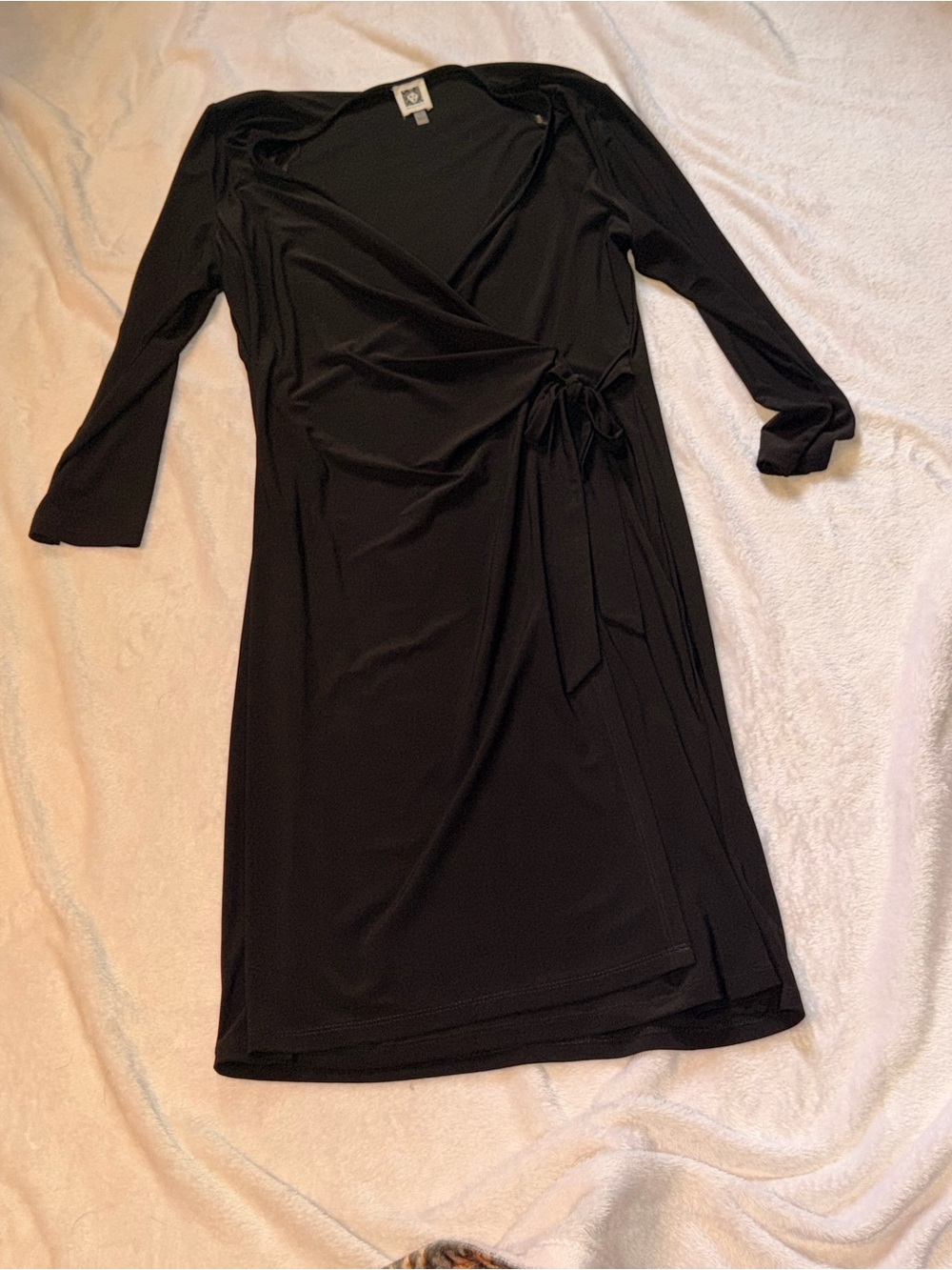 Anne Klein Black Faux-Wrap Dress with Side Tie